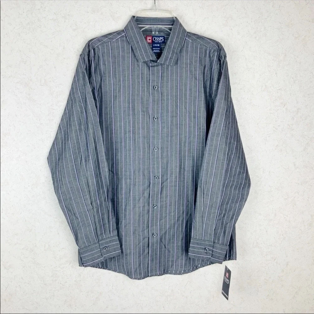 Chaps boys gray striped button up dress shirt